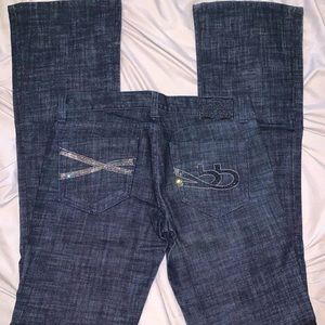 Bebe premium denim flair jeans with rhinestones